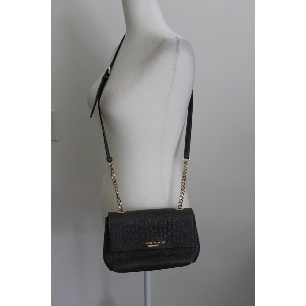 Bruno Magli Italy Grey Croc Embossed Leather Crossbody Chain Strap Bag